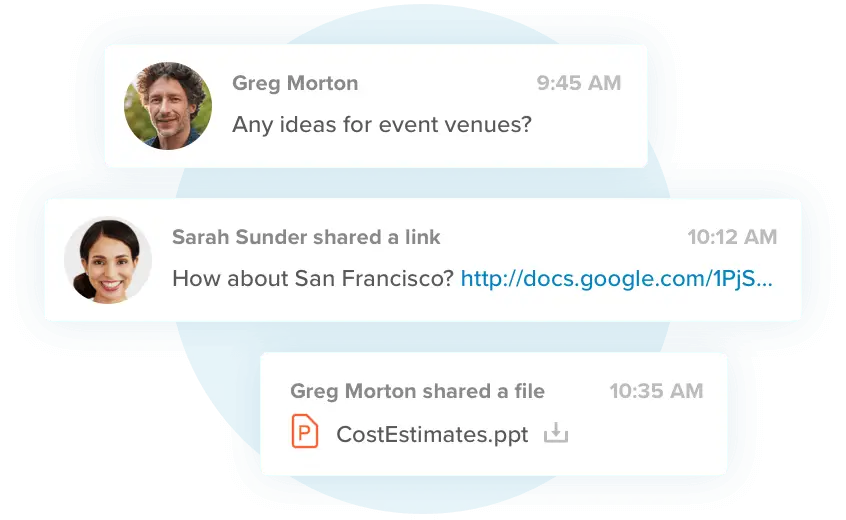 A RingCentral chat where a link and a file is shared