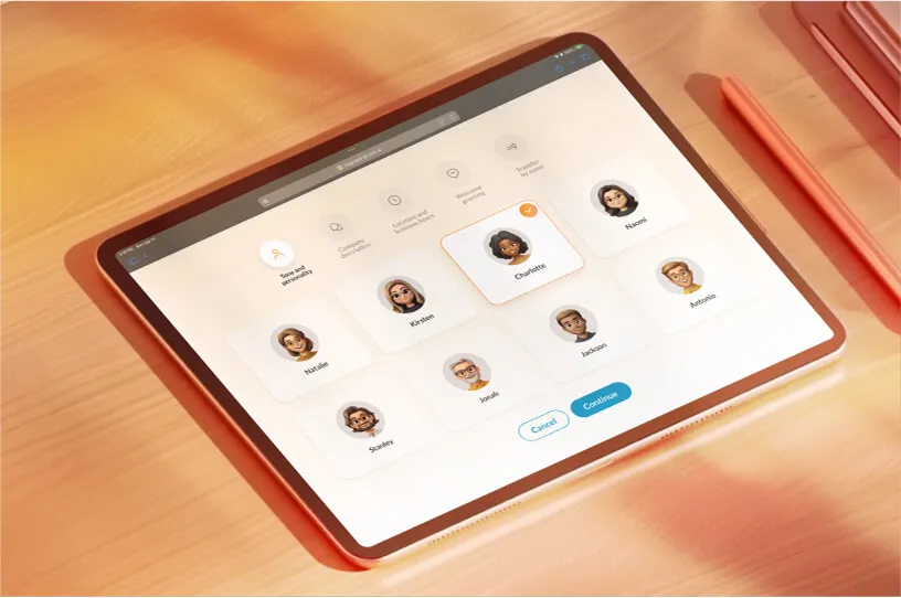 Tablet with the selection of AI Receptionist