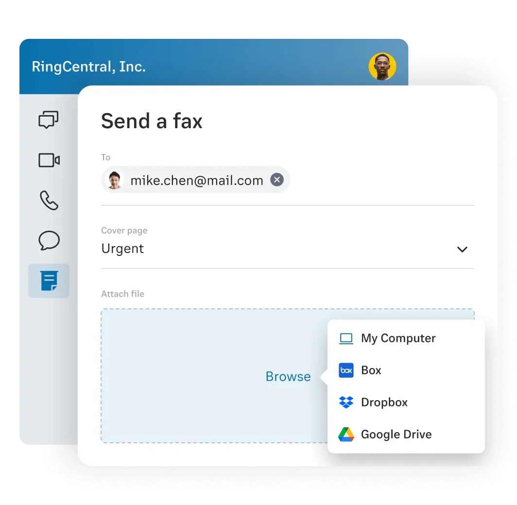 Enviar um fax com a aplicação RingCentral