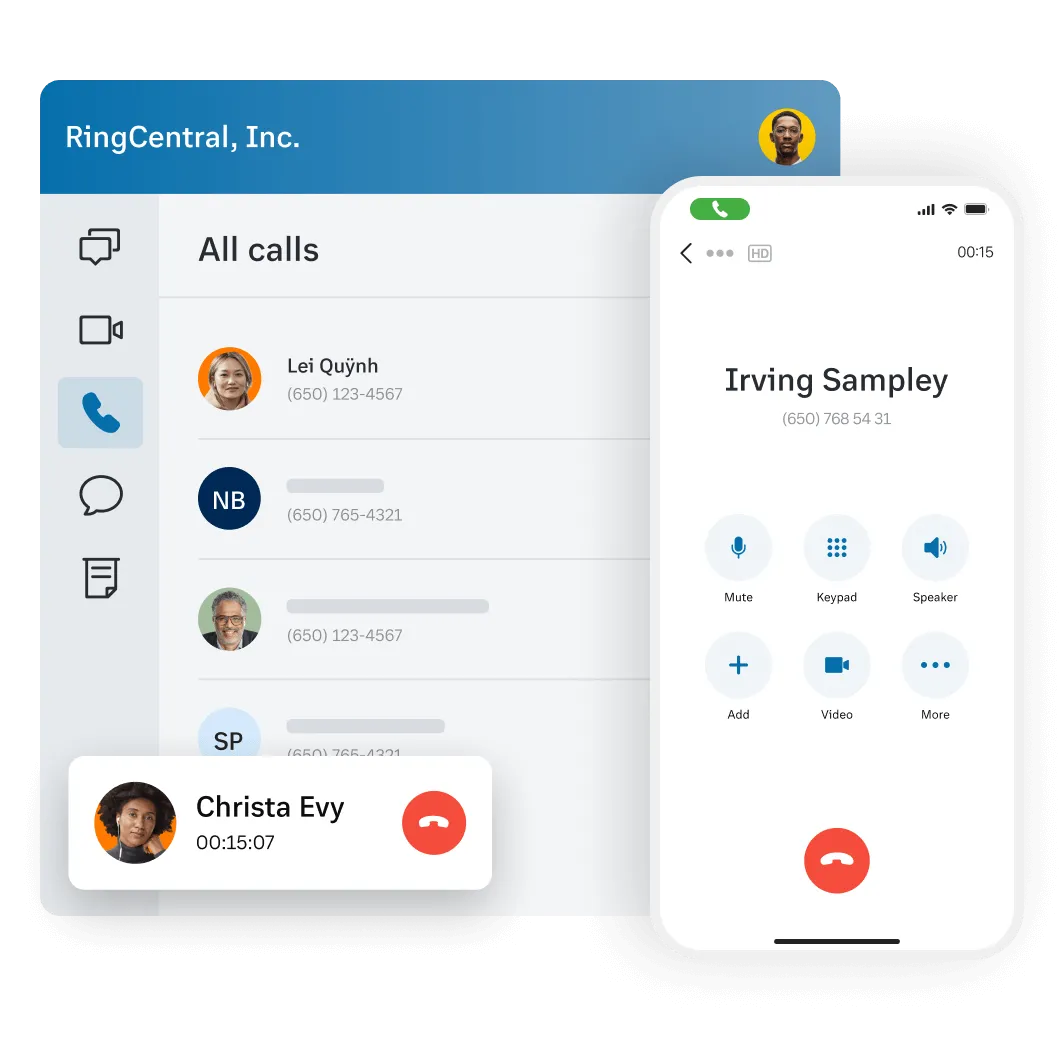 Uma vista de uma chamada telefónica na aplicação RingCentral