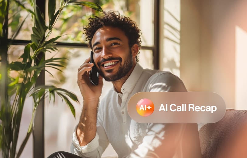 A woman using the RingSense AI call recap feature on her phone