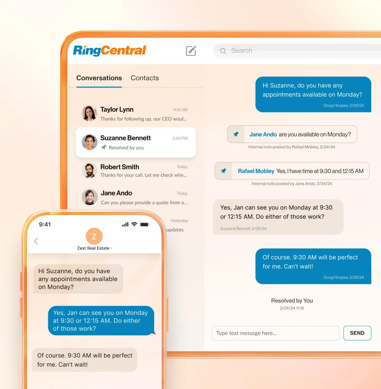 SMS conversations viewed on desktop and mobile screens