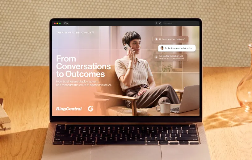 Promotional banner for RingCentral showcasing agentic voice AI with the text 'From Conversations to Outcomes'.