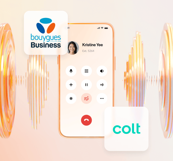 Bouygues and Colt logos overlaid on the RingCentral phone app 