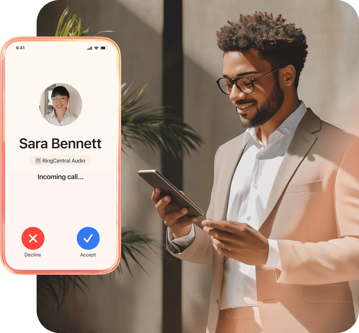 An incoming audio call on RingCentral mobile app