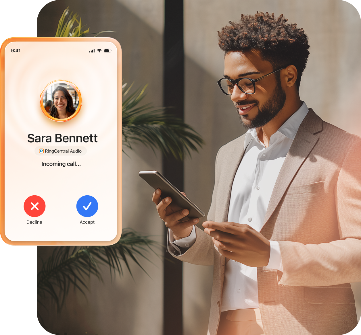 An incoming audio call on RingCentral mobile app