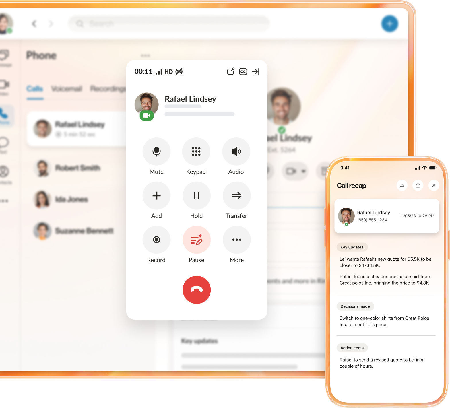 Real-time notes and transcript during an ongoing RingCentral phone call