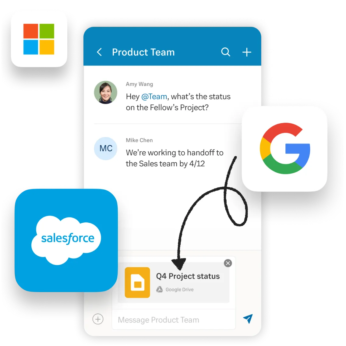 instantané de l’application RingCentral avec des intégrations d’applications telles que Google et Salesforce