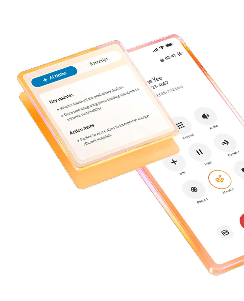 The AI notes feature of the RingCentral App on mobile