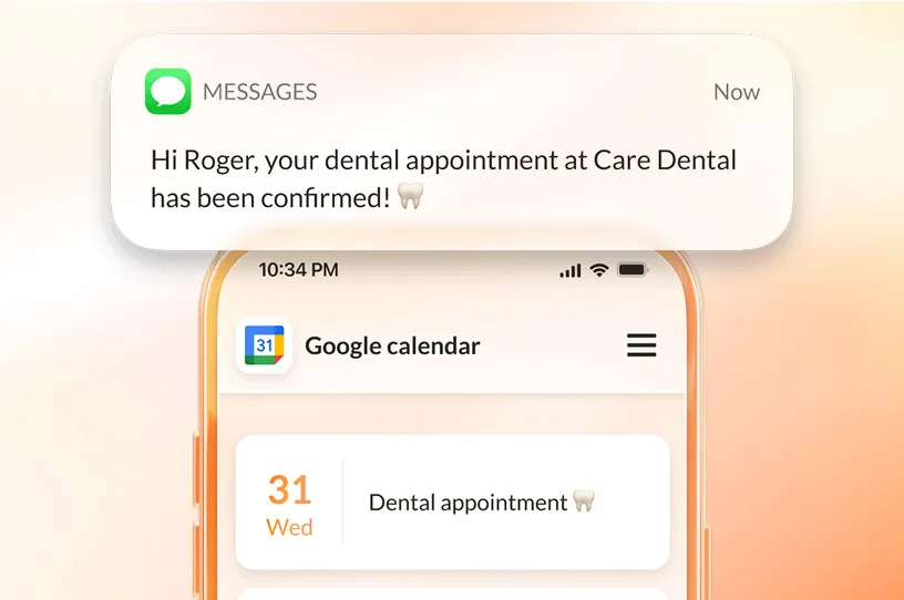 A dentist appointment confirmation from RingCentral AI Receptionist