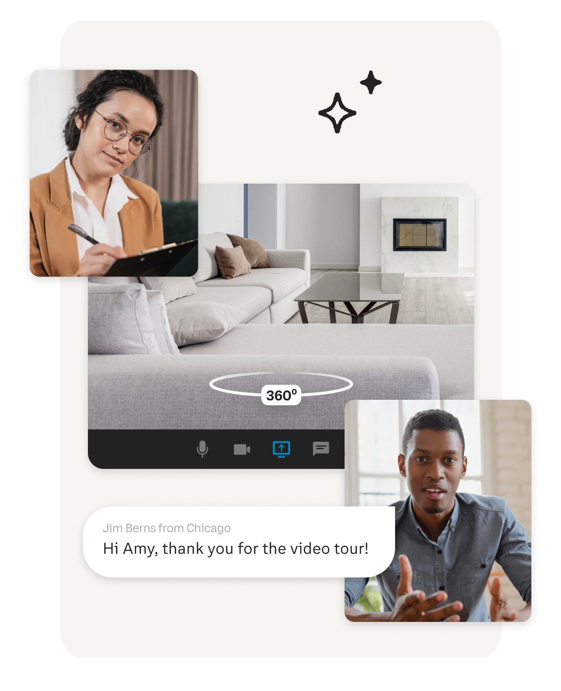 A real estate agent doing a virtual tour of a property for a client