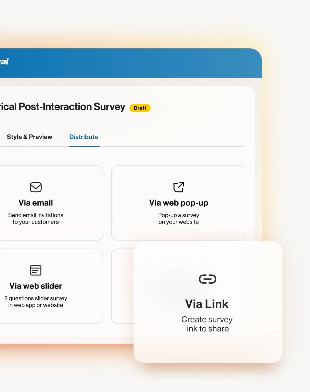 A Chimerical Post-Interaction Survey being shared via link in the RingCentral app