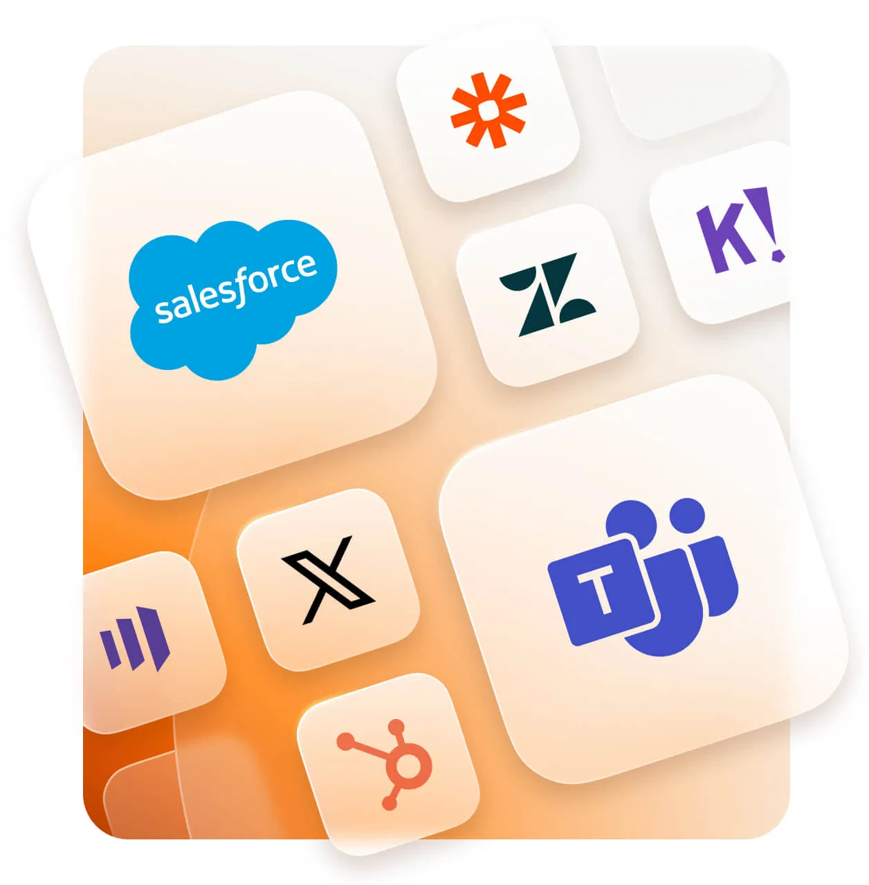 App integrations available in Contact Center such as Salesforce, Zendesk, X (formerly Twitter), HubSpot, and Microsoft Teams.