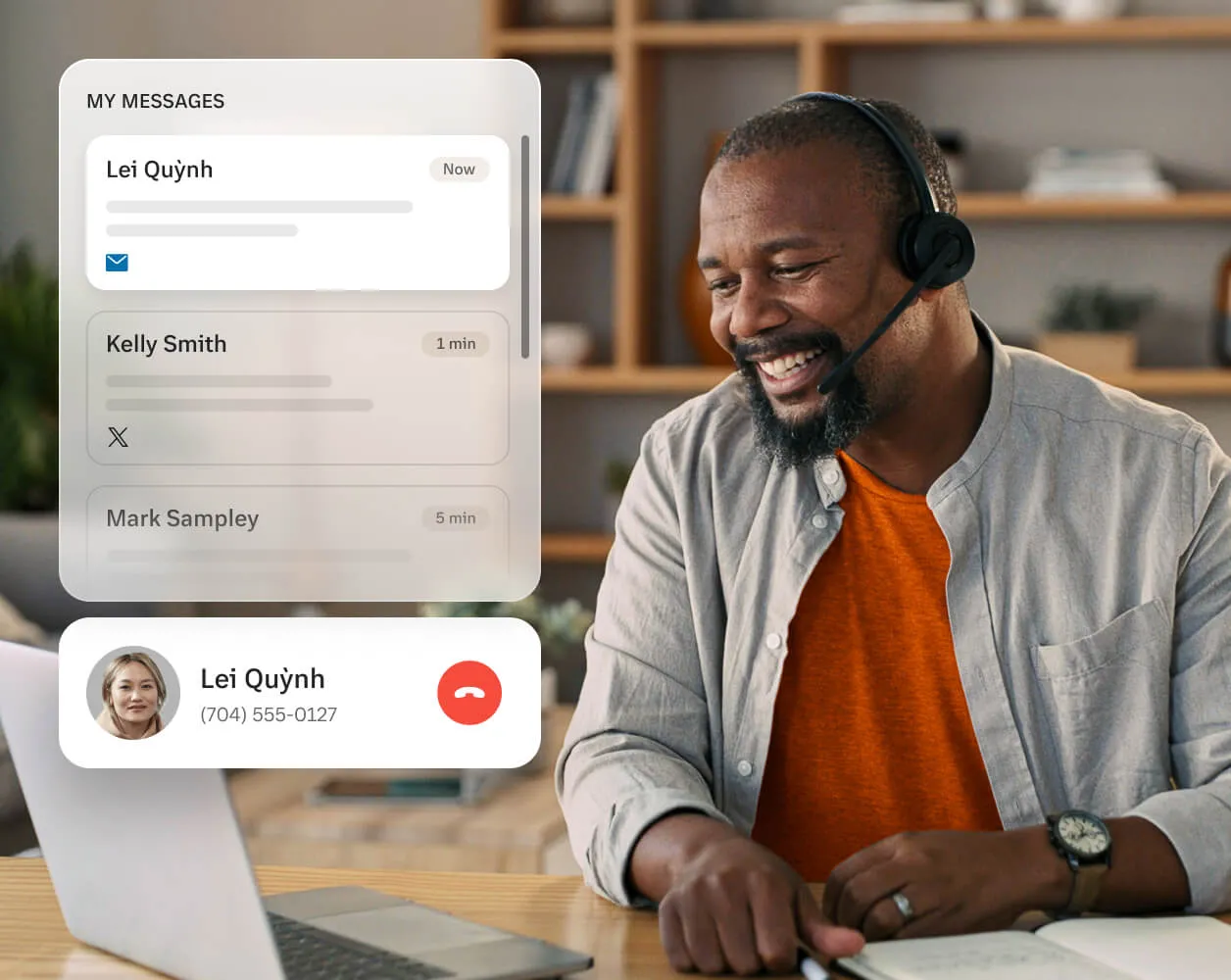 The AI-powered RingCX features used in an ongoing conversation between an agent and a client