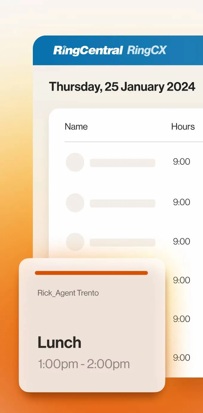 A view of agent schedules in the RingCentral RingCX platform