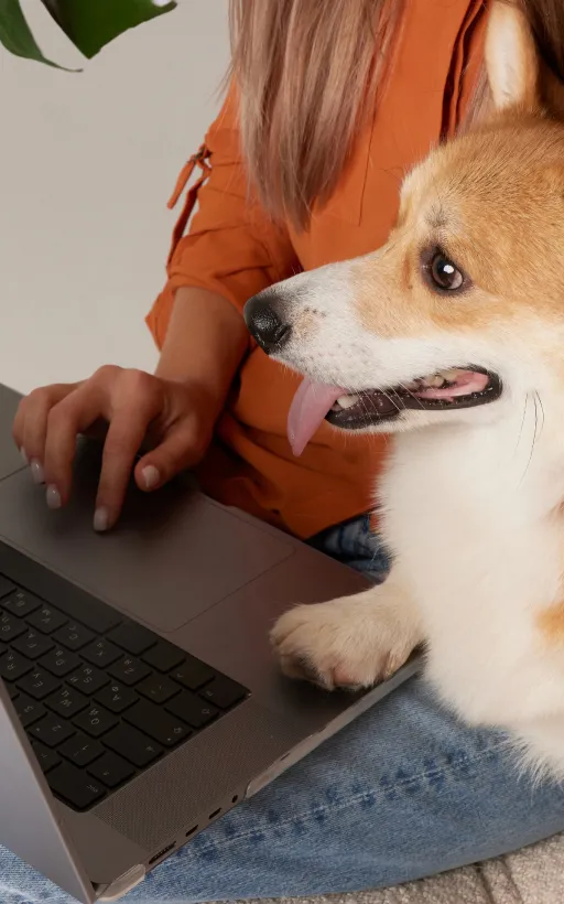 A woman using a laptop to work from home