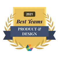 Insignia del premio Comparably a los mejores equipos de producto y diseño 2021