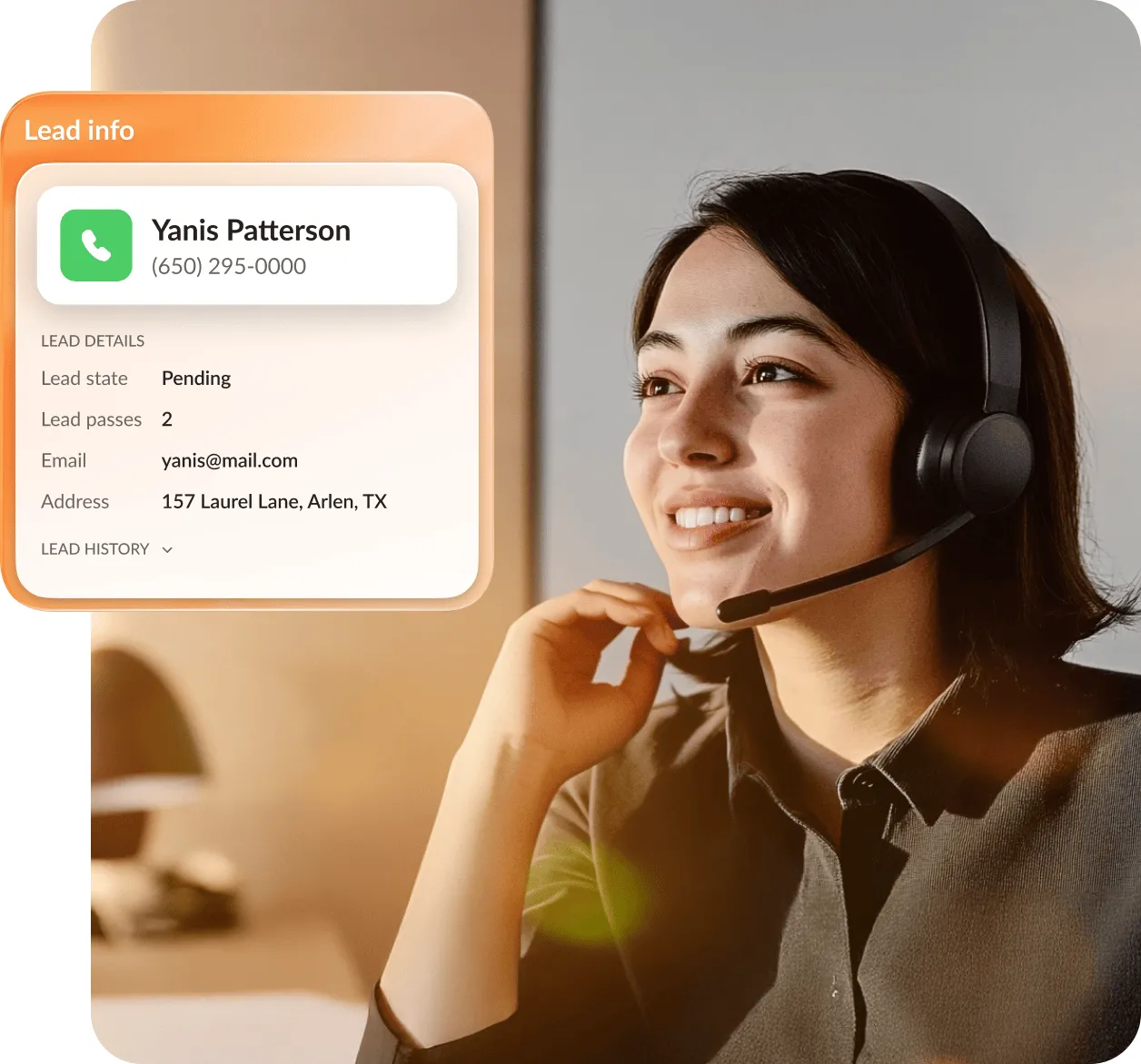 A female contact center agent contacting a lead via predictive dialer