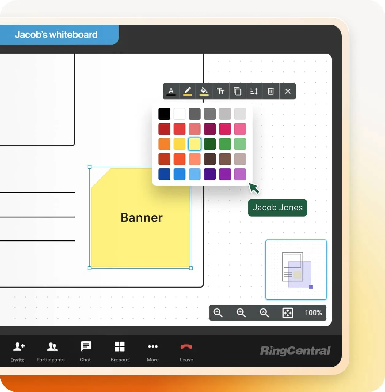The Whiteboard feature in use in an ongoing RingCentral video call