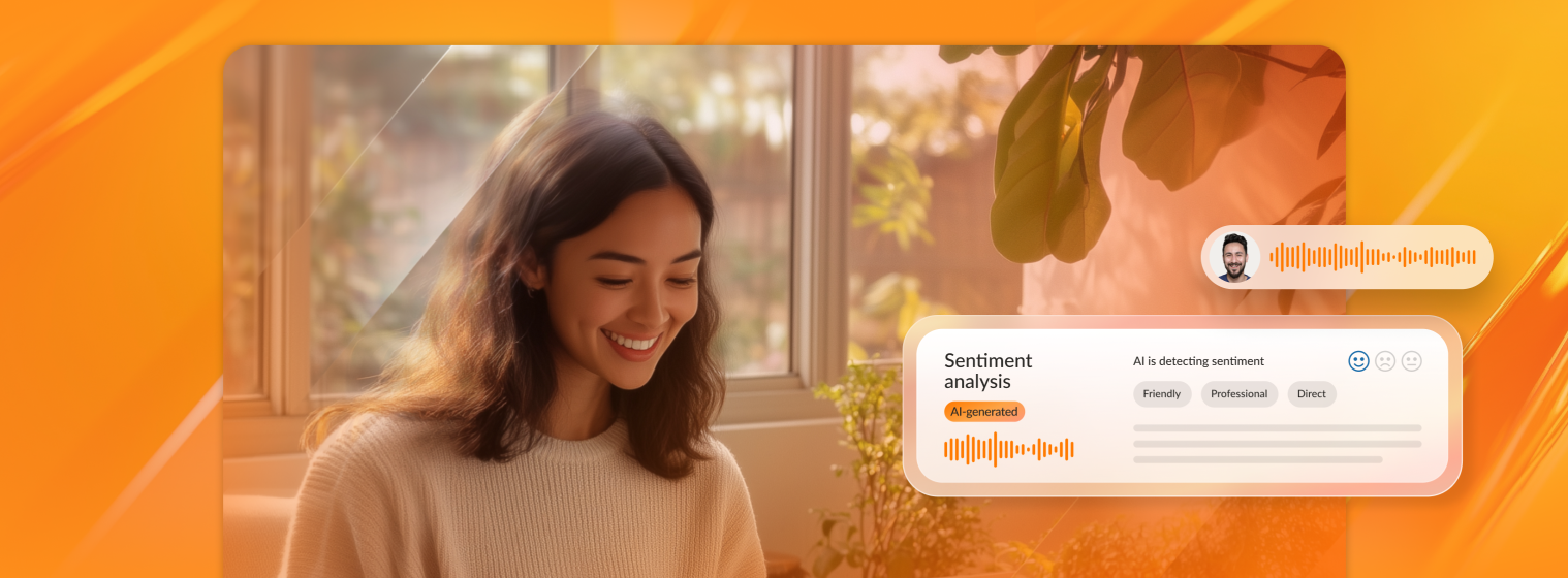 A female contact center agent using RingCentral sentiment analysis feature during a call