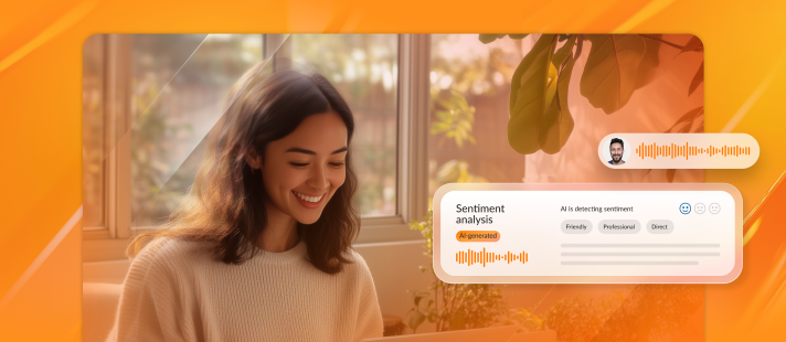 A female contact center agent using RingCentral sentiment analysis feature during a call