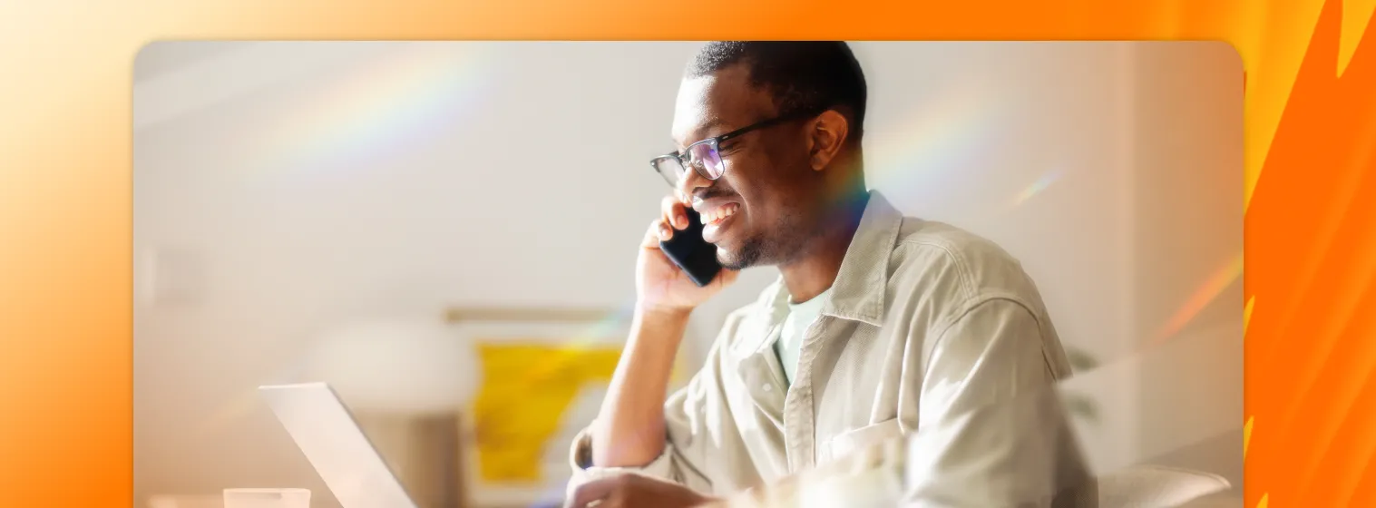 A remote worker using RingCentral's call flip feature to transfer a call from desktop to mobile phone