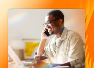 A remote worker using RingCentral's call flip feature to transfer a call from desktop to mobile phone
