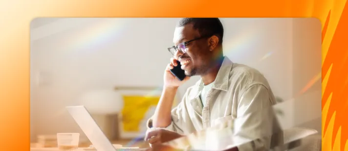 A remote worker using RingCentral's call flip feature to transfer a call from desktop to mobile phone
