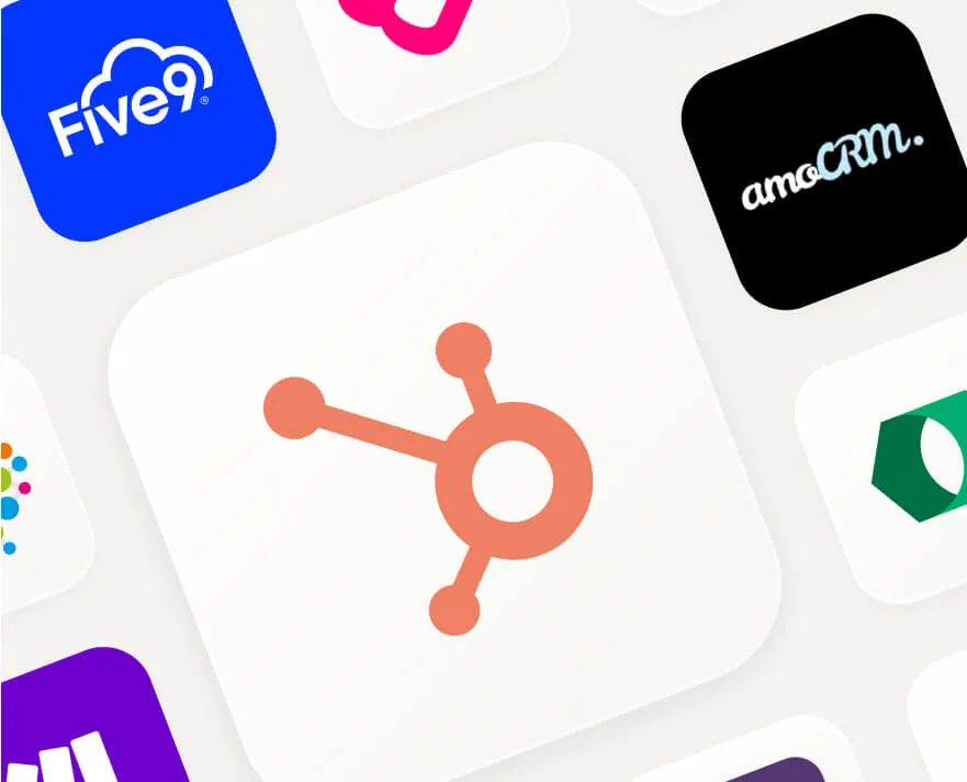 App integrations available in Contact Center such as Hubspot, AmoCRM, Theta Lake, Slack, and Five9.