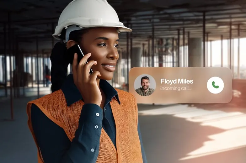 RingCentral Case Study: A construction site manager is placing a call via RingCentral app.