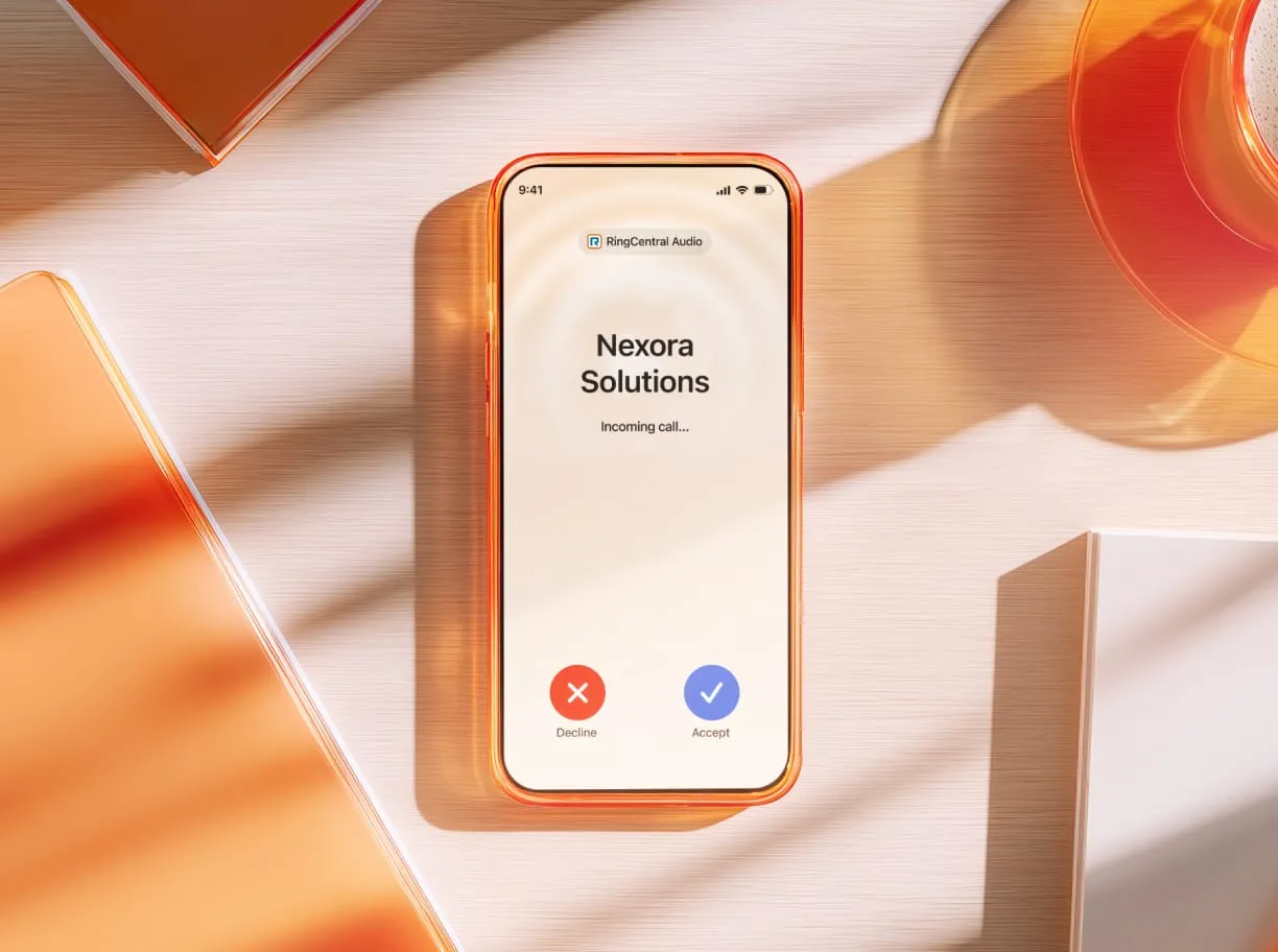RingCentral mobile app interface showing an incoming call.