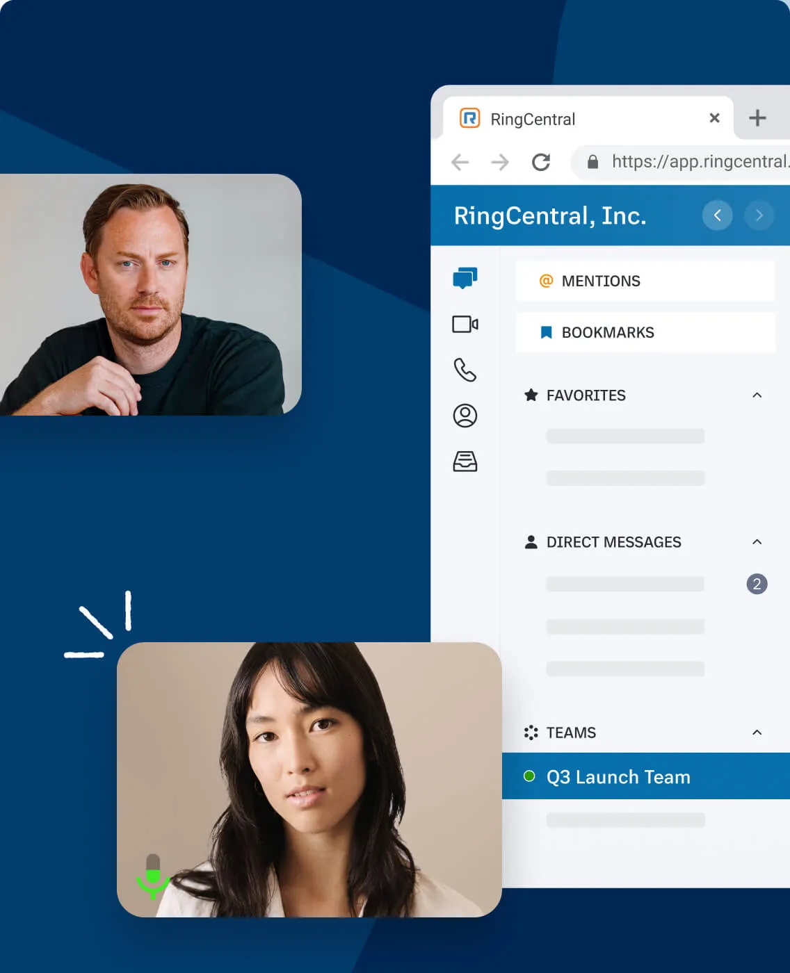 Mitarbeitende nutzen die Messaging-Funktion der RingCentral App über ihren Chrome-Browser