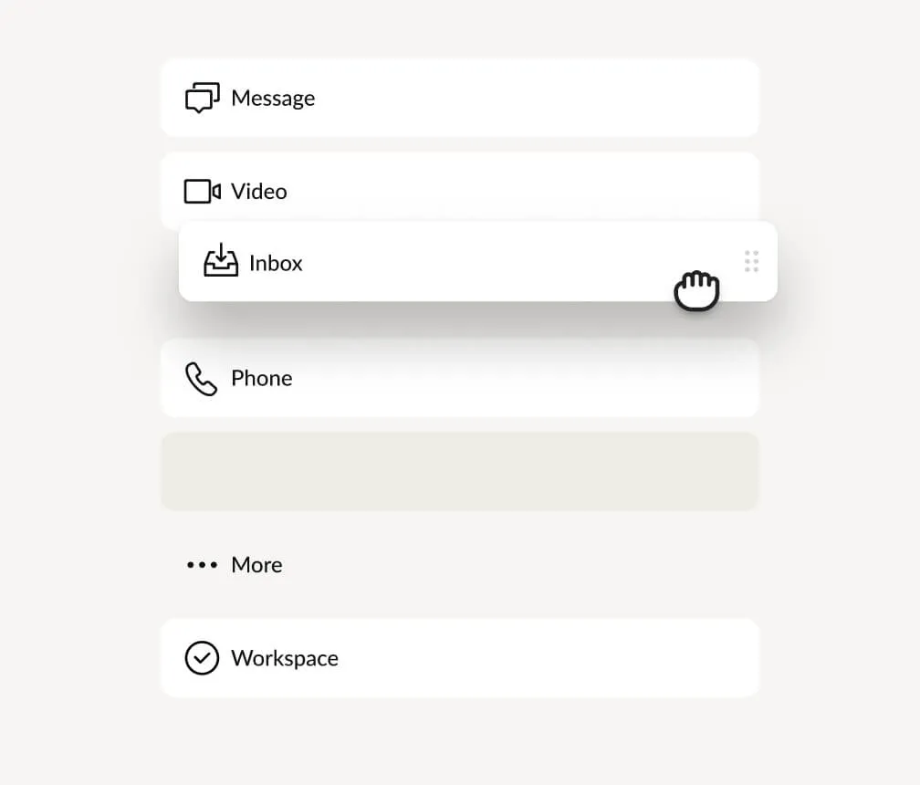RingCentral menu items rearranged according to user preferences