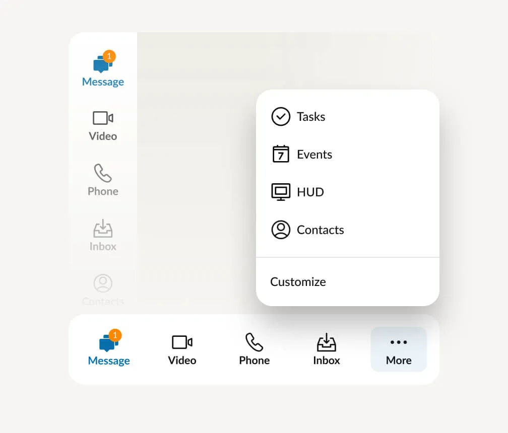 RingCentral app's horizontal navigation bar