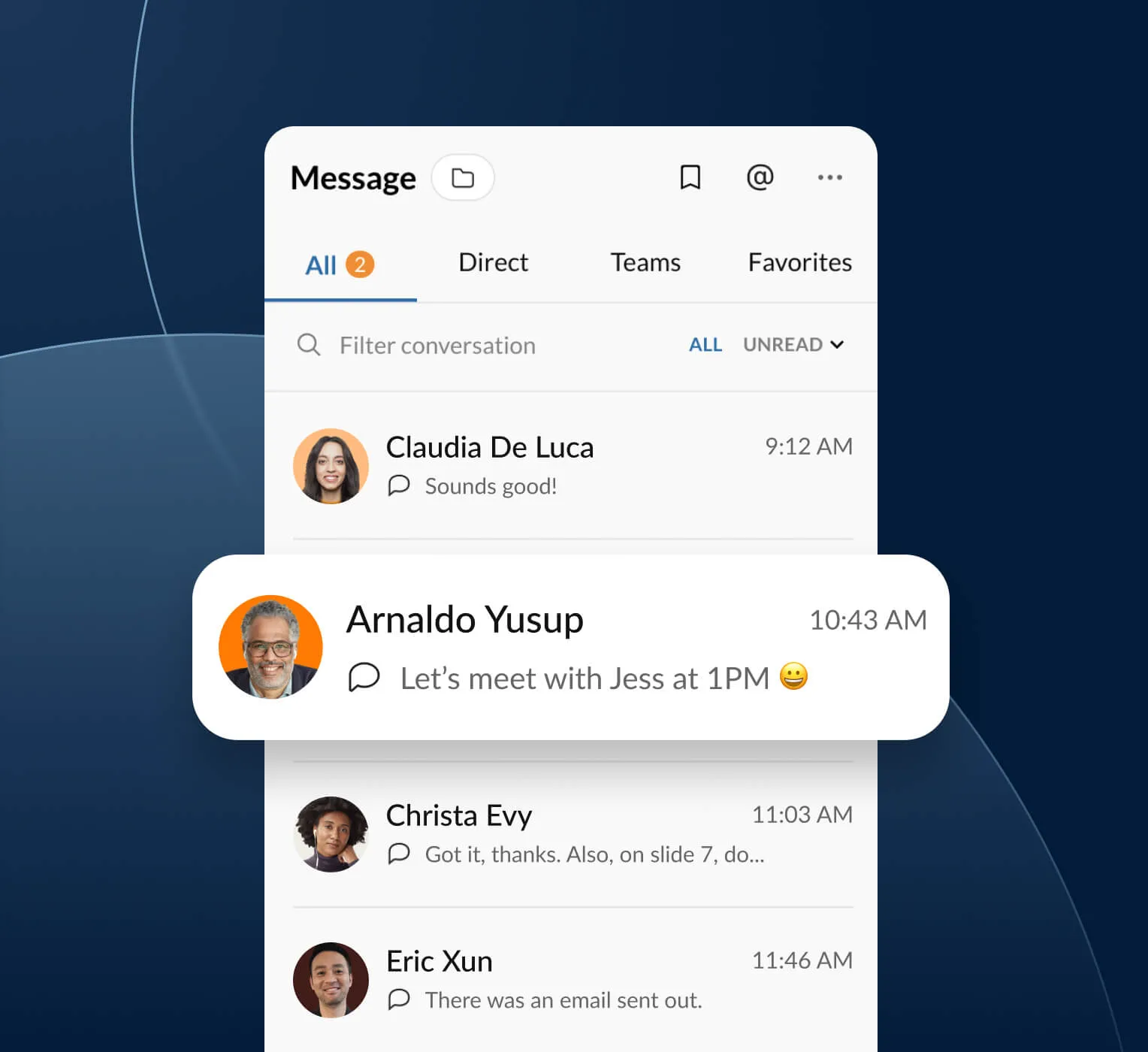 A preview of a direct text message received through the RingCentral app