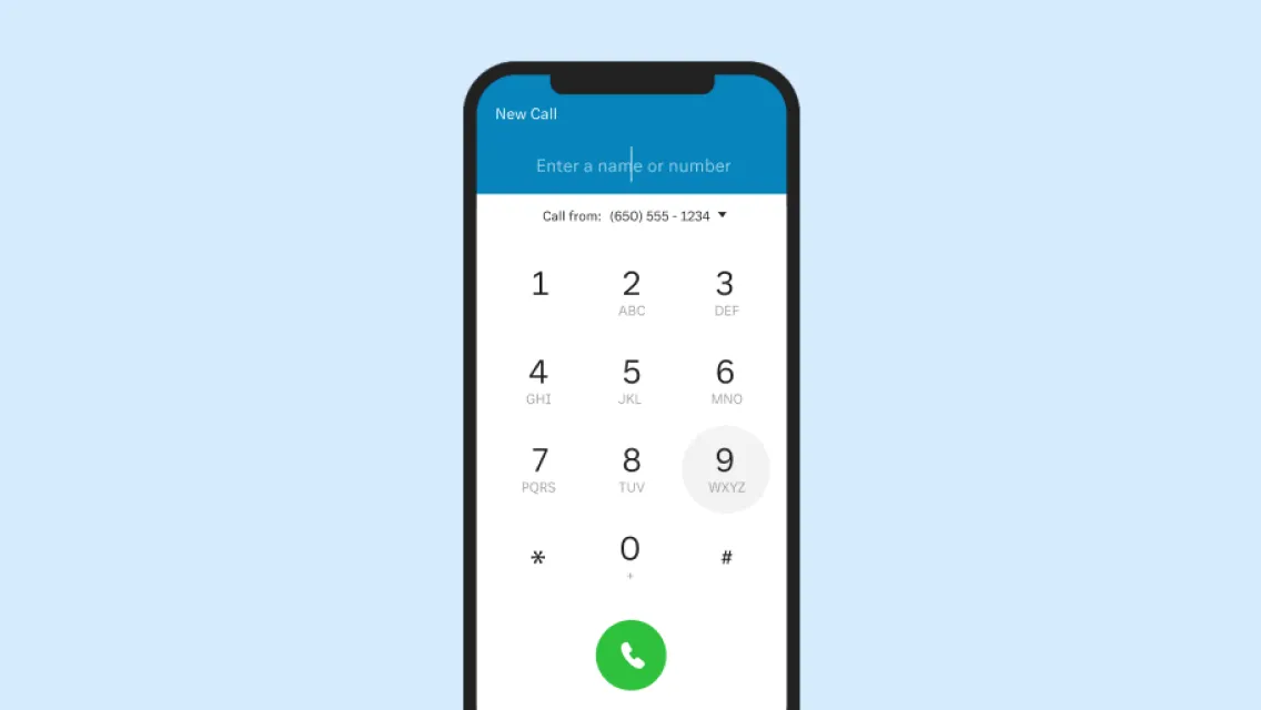 Screenshot of RingCentral app dial pad on mobile phone
