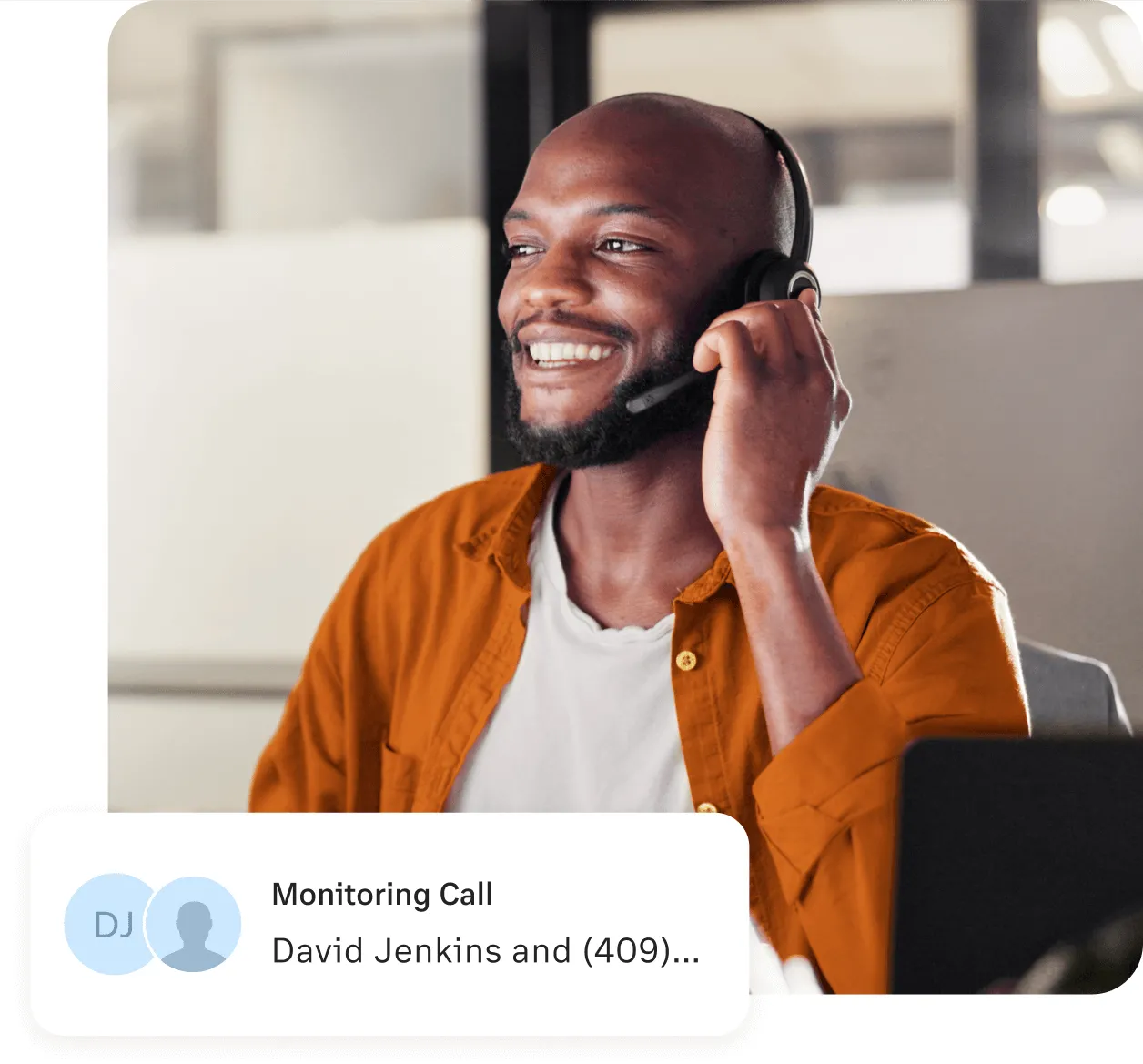 An ongoing call monitoring session with a male agent using RingCentral
