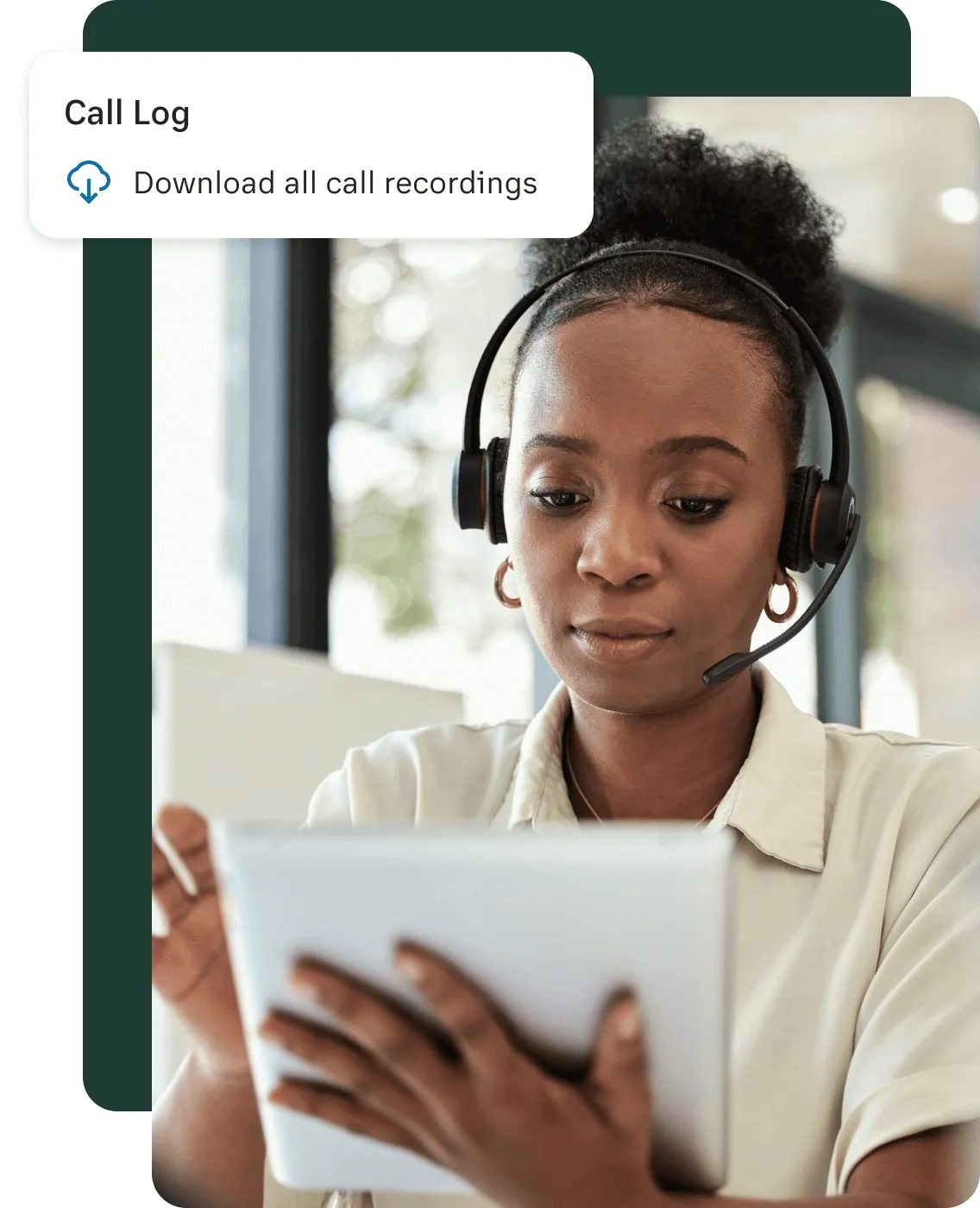 A female downloading call recordings