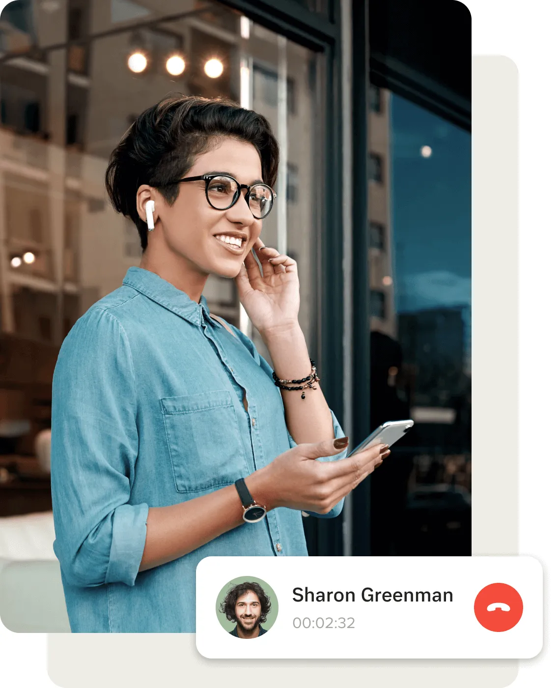 Female on mobile call using the RingCentral app