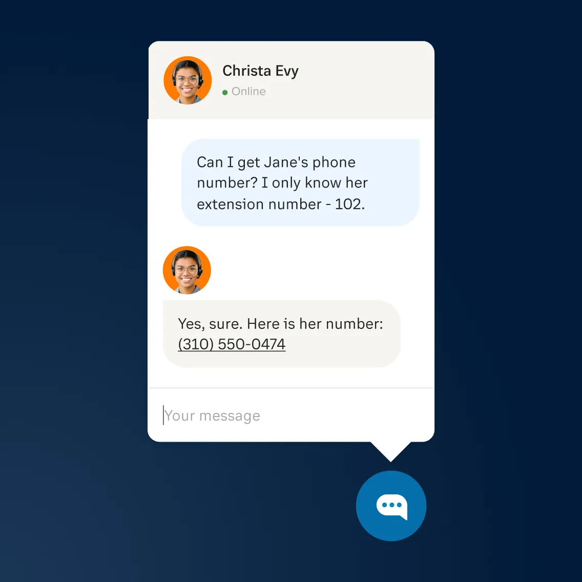 A chat conversation between an agent and a customer in the RingCentral app