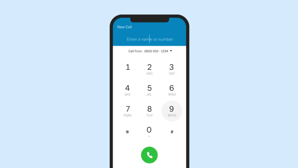 The upper half of the RingCentral mobile app dialpad