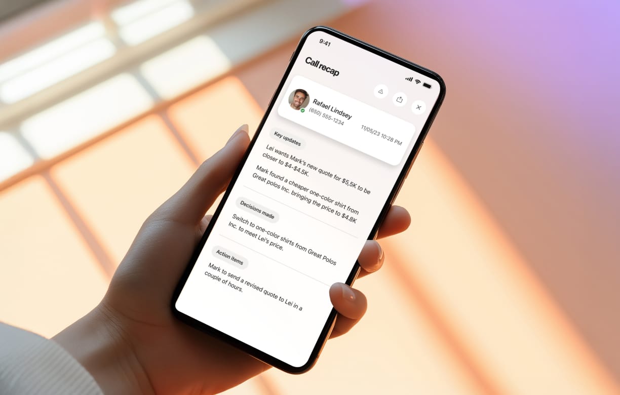RingCentral AI-generated call recap displayed on mobile app