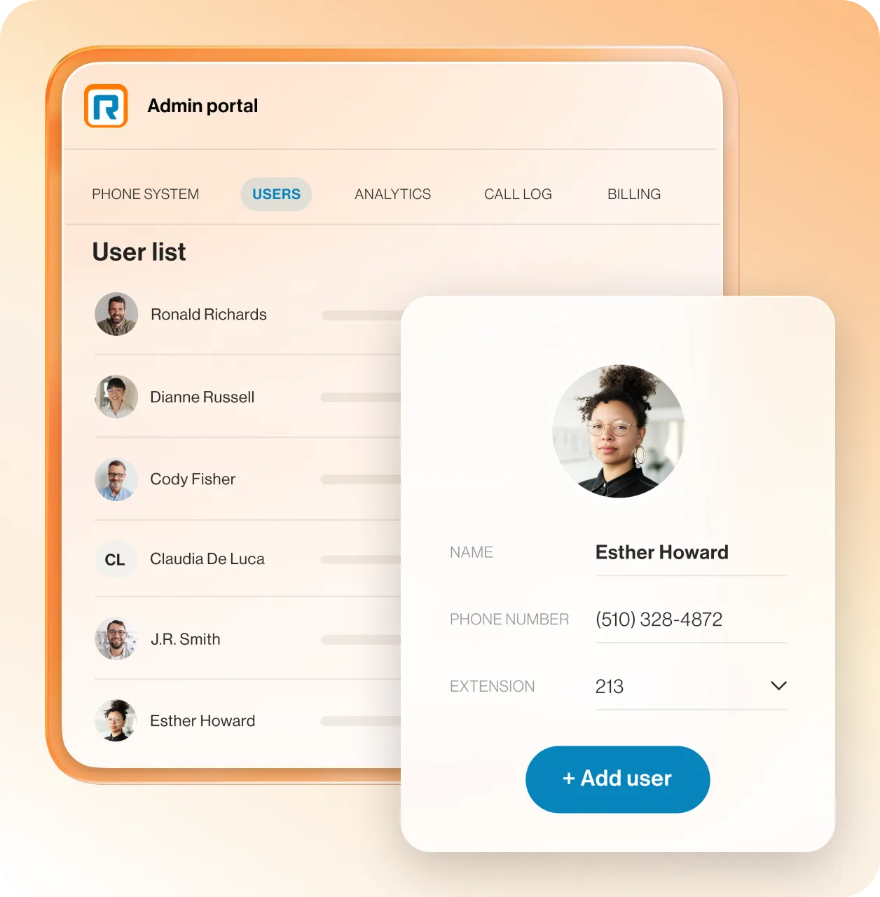 The RingCentral Admin portal user list