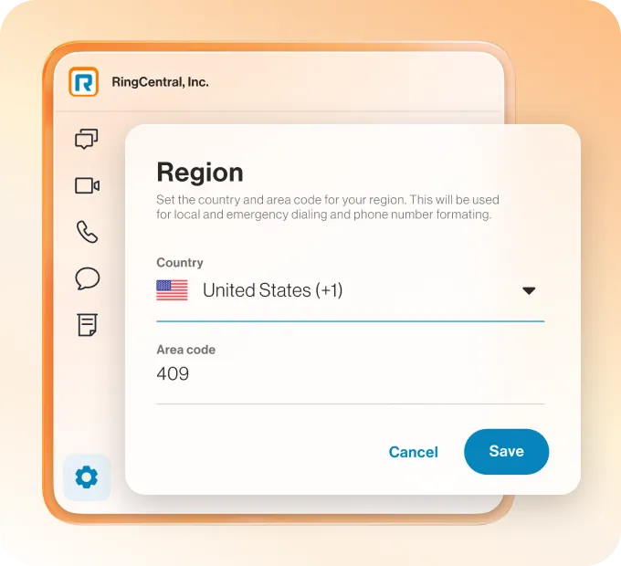 A US local number being set in the RingCentral app