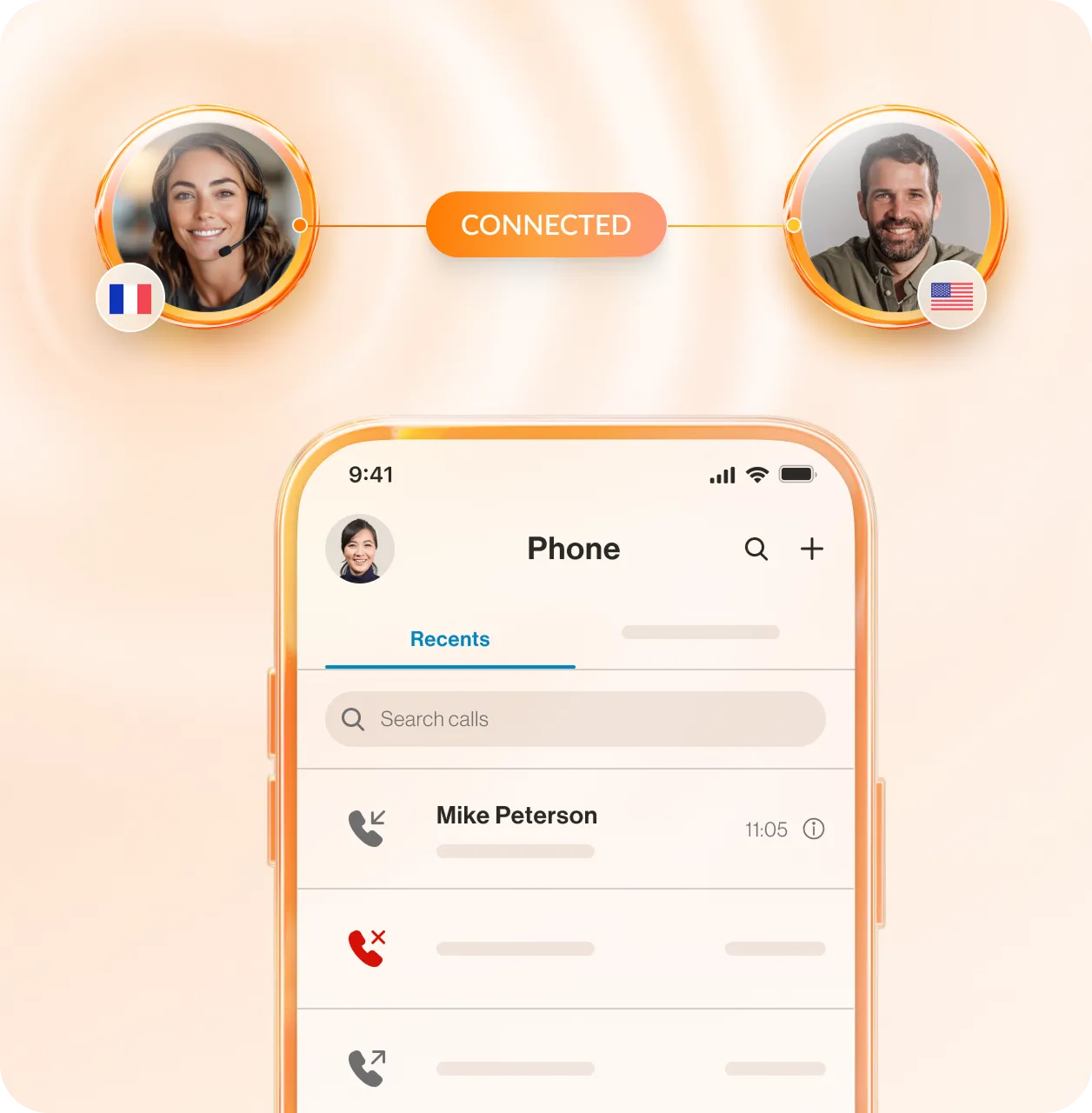An international phone call using the RingCentral mobile app