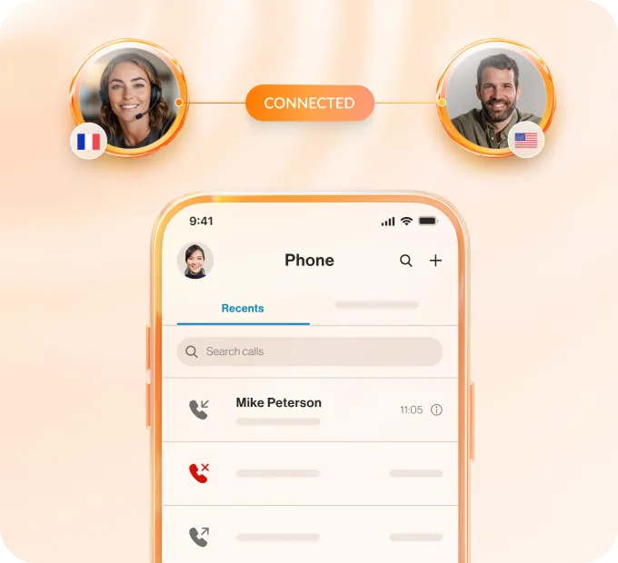 An international phone call using the RingCentral mobile app