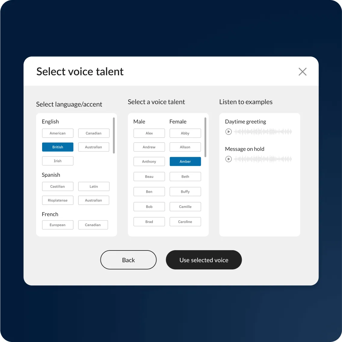 RingCentral's Professionally Recorded Greeting Customization dashboard