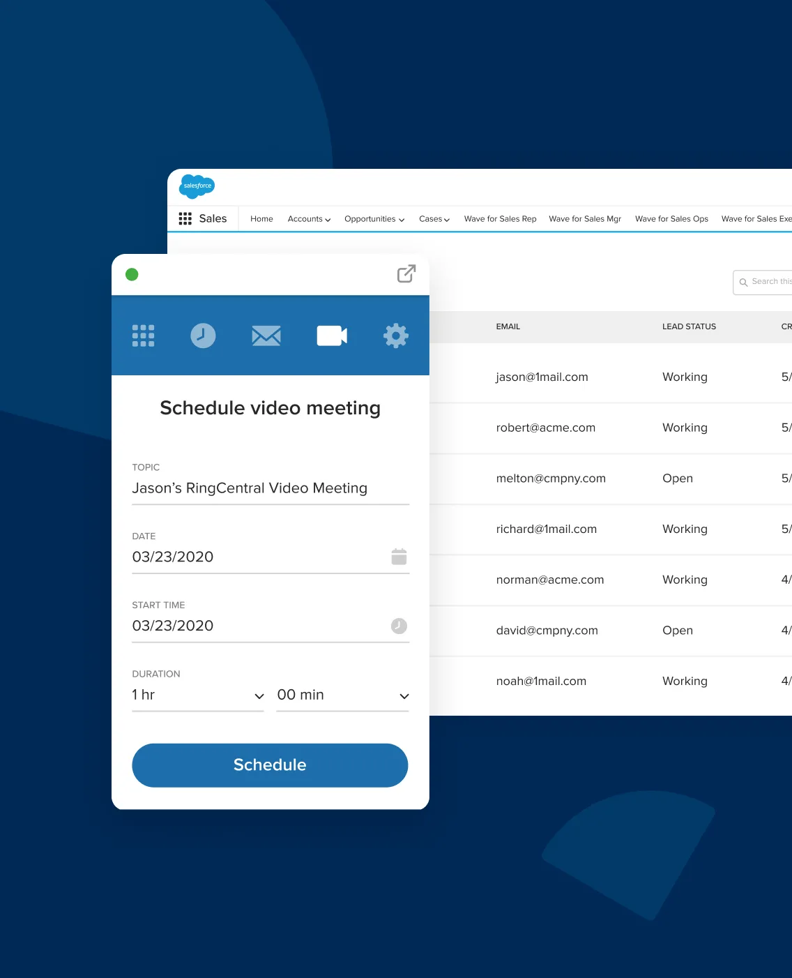 Scheduling a RingCentral Video meeting from Salesforce
