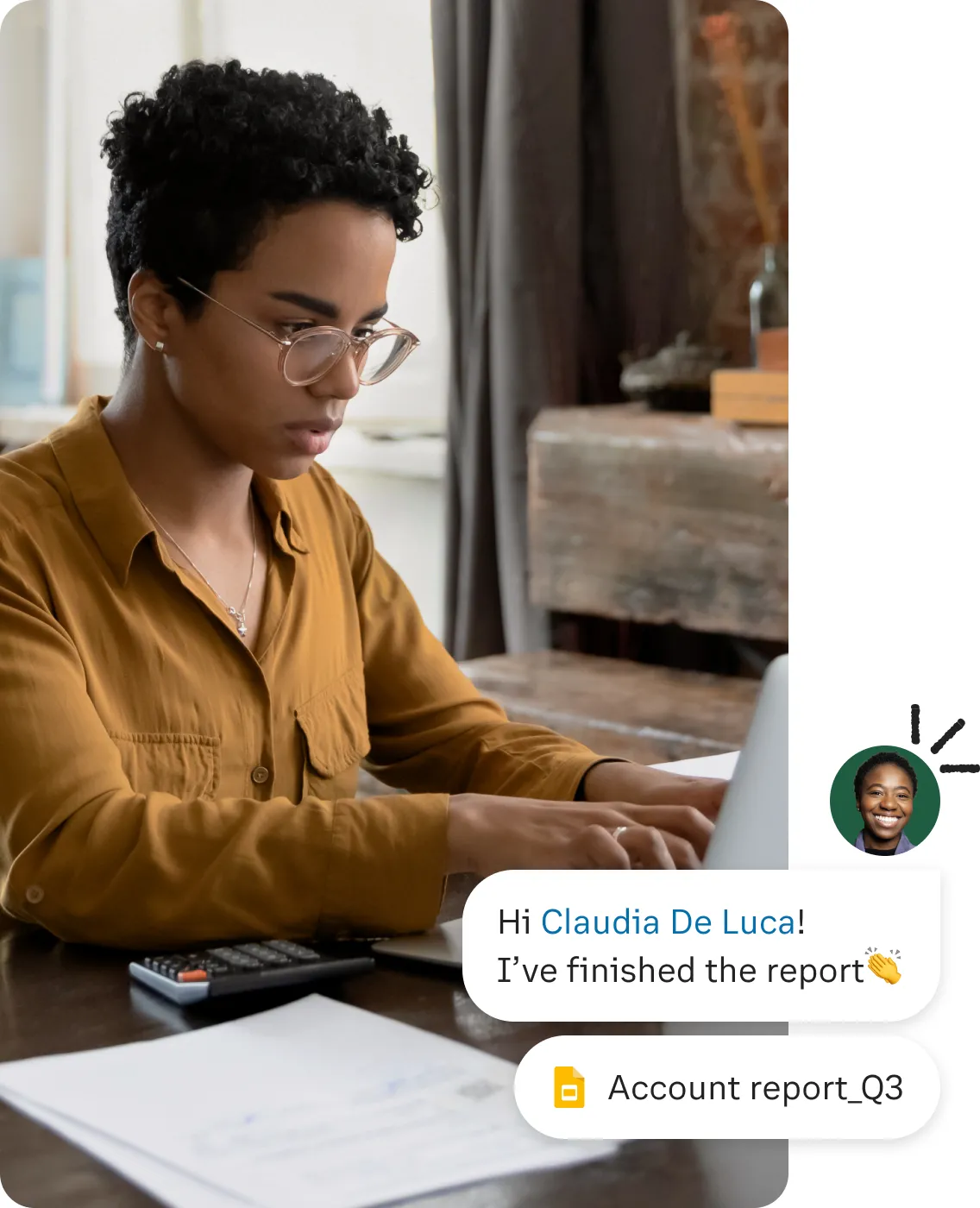 A woman sending a report via RingCentral