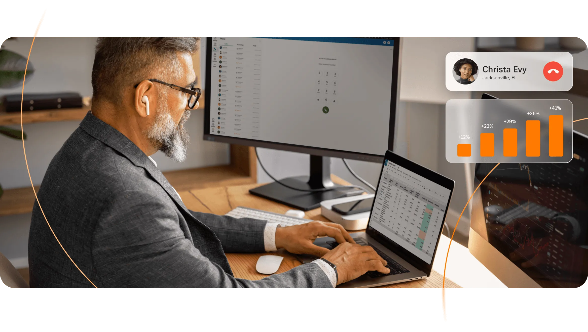 An executive sending a report via the RingCentral app on his laptop